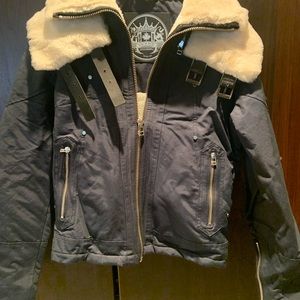 Navy blue Moose Knuckle Shearling Collar Bomber